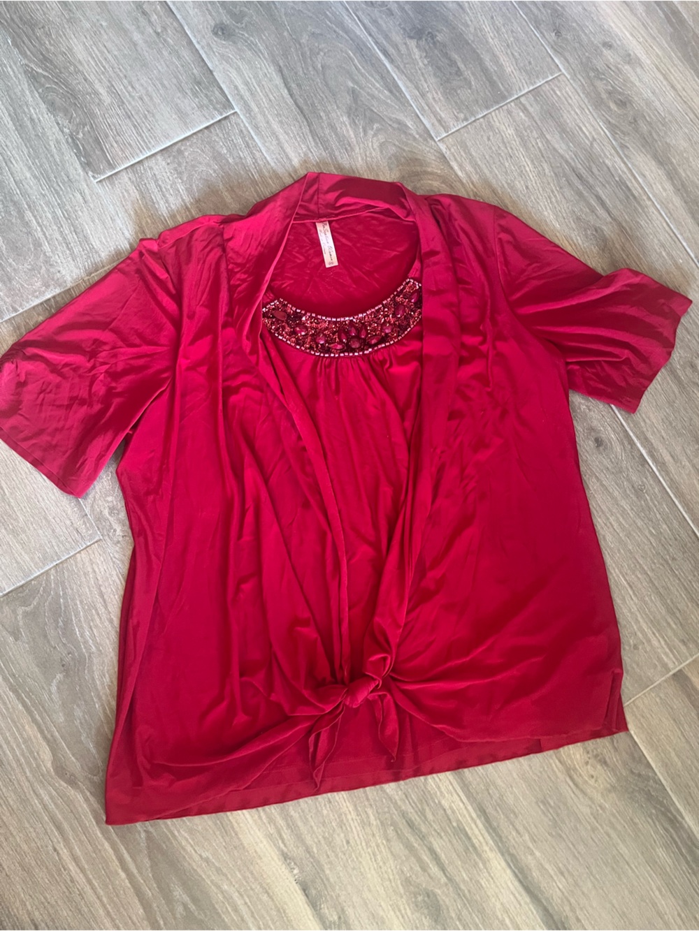 Perseption Fuchsia Short Sleeve Top with Beaded Scoop Neck